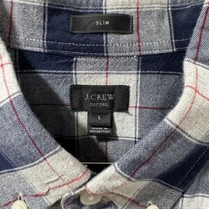 J. Crew Men's Plaid Oxford Shirt - Navy, White, and Red
